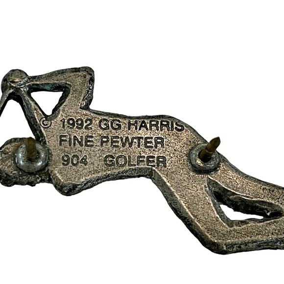 Vintage 1992 GG Harris Fine Pewter 904 Golfer Pin Pinback Button - Picture 2 of 2